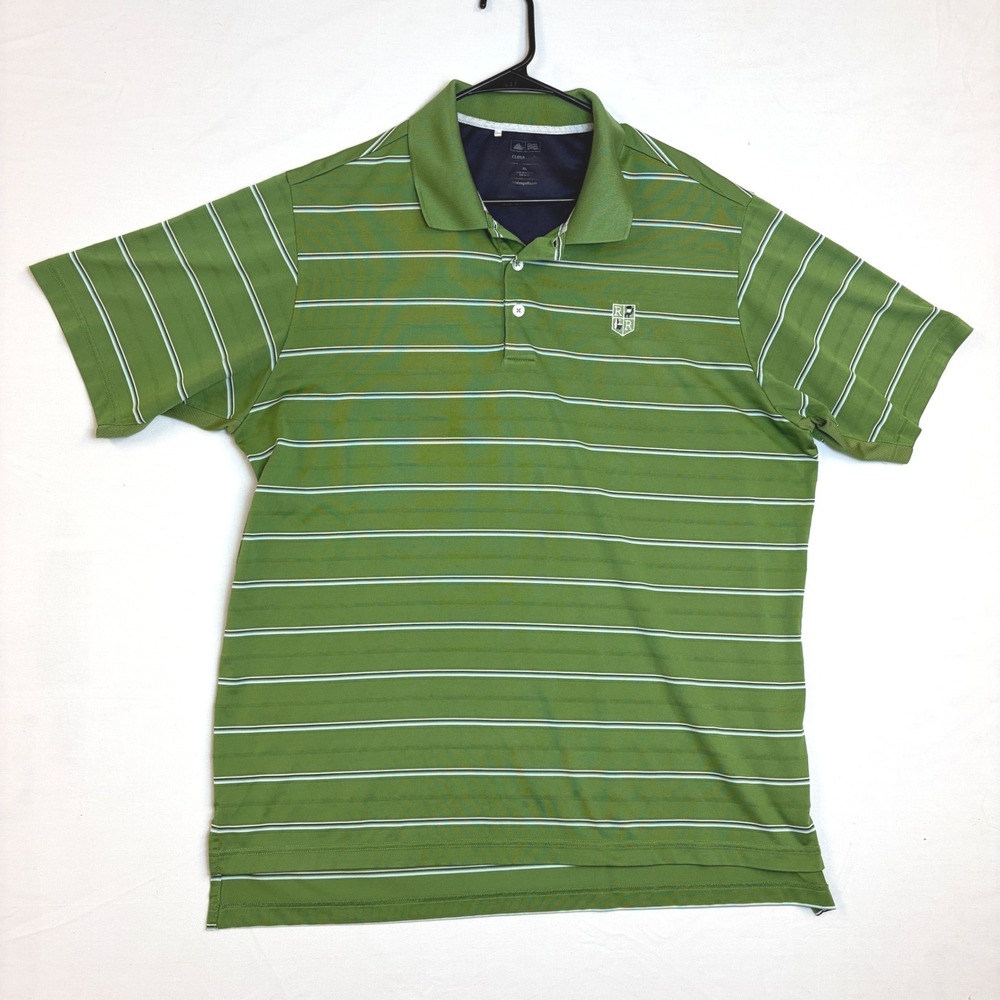 Adidas Golf ClimaCool Mens XL Green Striped‎ Polo Shirt Short Sleeve